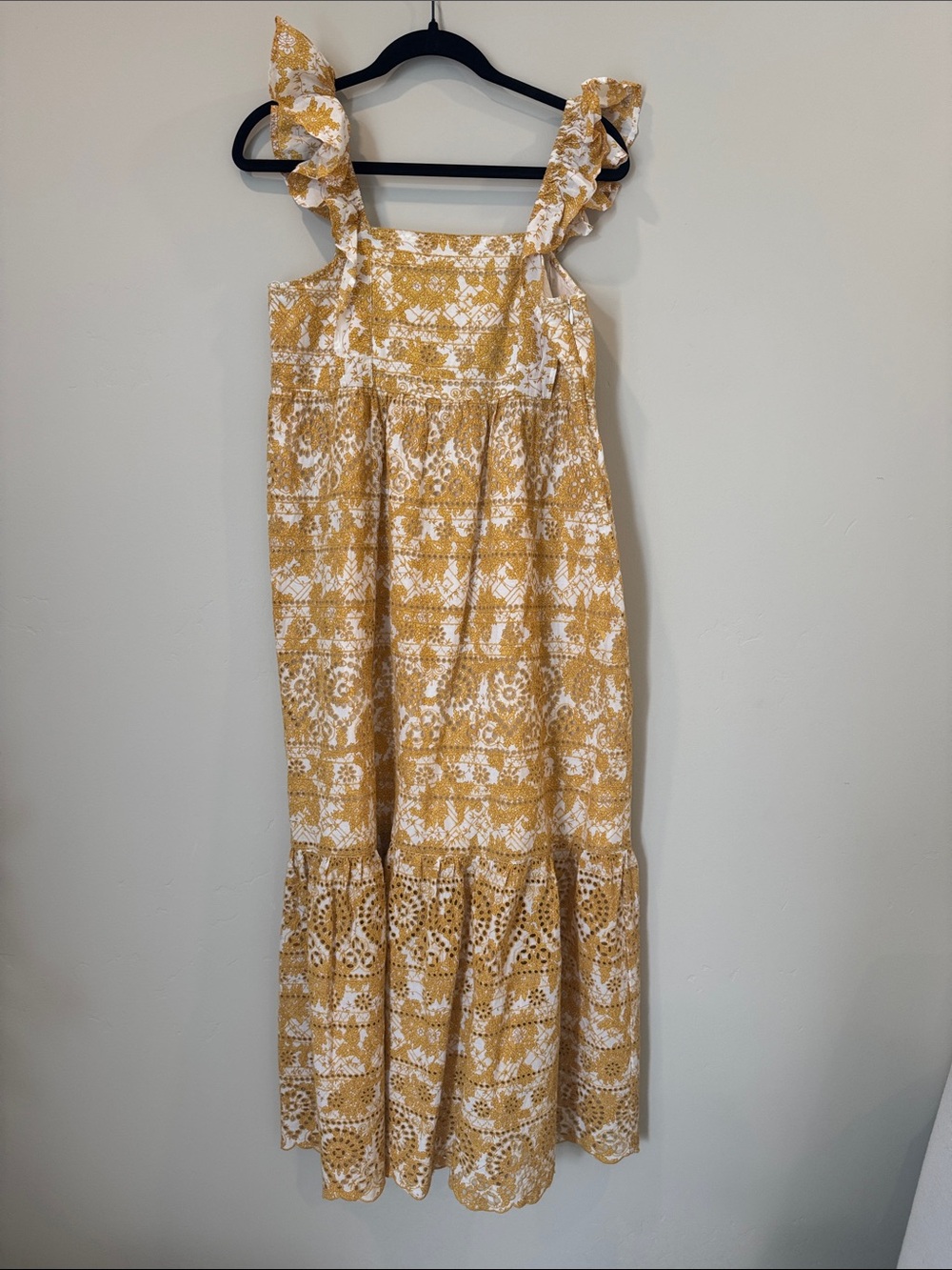 Stella Forest Paris, Women's Yellow Print Maxi Dress with Ruffle Straps